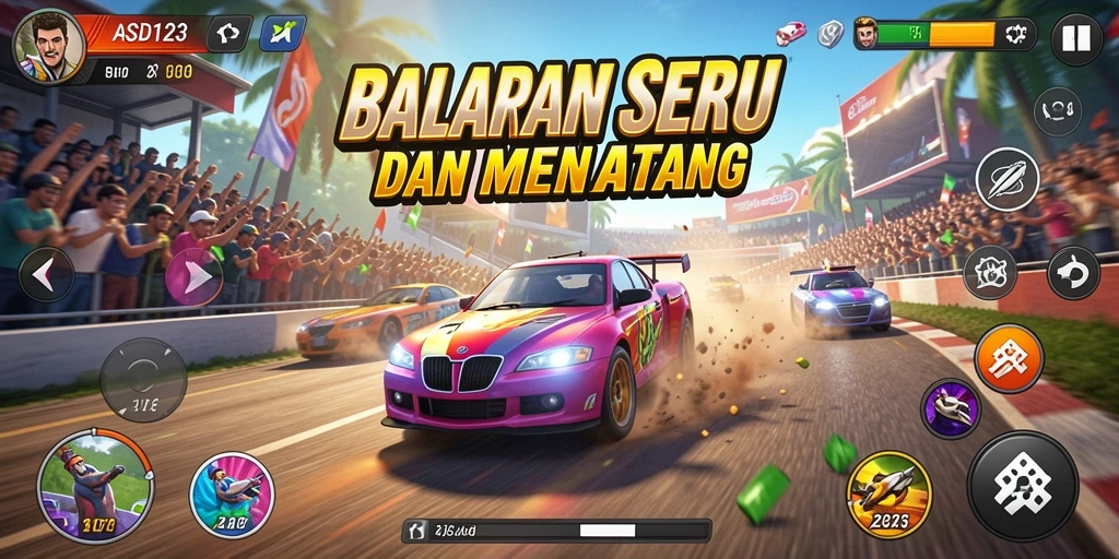 Tampilan menegangkan dari balapan seru dalam permainan ASD123.