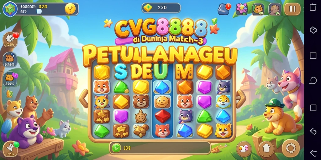 Gambaran gameplay seru dalam CVG8888 dengan grafis Match-3 yang menarik.