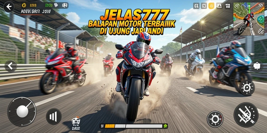 Tampilan gameplay menegangkan dalam balapan motor di JELAS777.