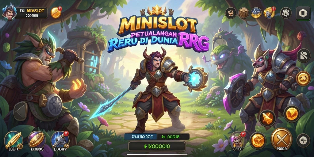 Screenshot gameplay seru dari MINISLOT dengan pertarungan RPG.