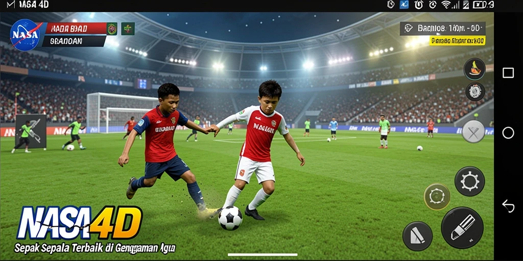 Screenshot utama NASA4D menampilkan aksi sepak bola seru di lapangan.