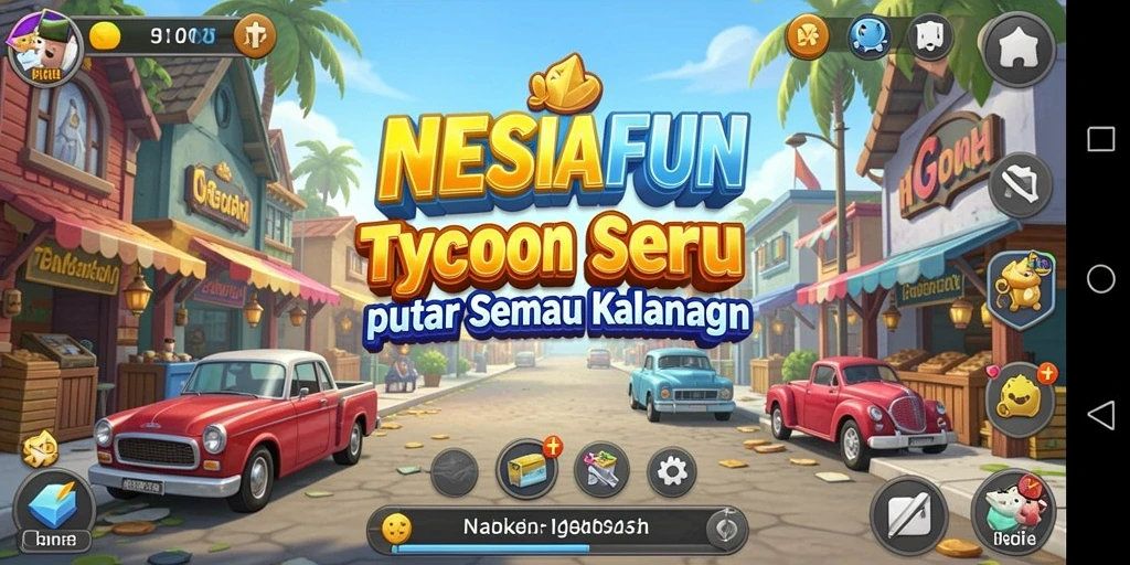 Screenshot gameplay NESIAFUN yang menunjukkan aktivitas bisnis Tycoon.