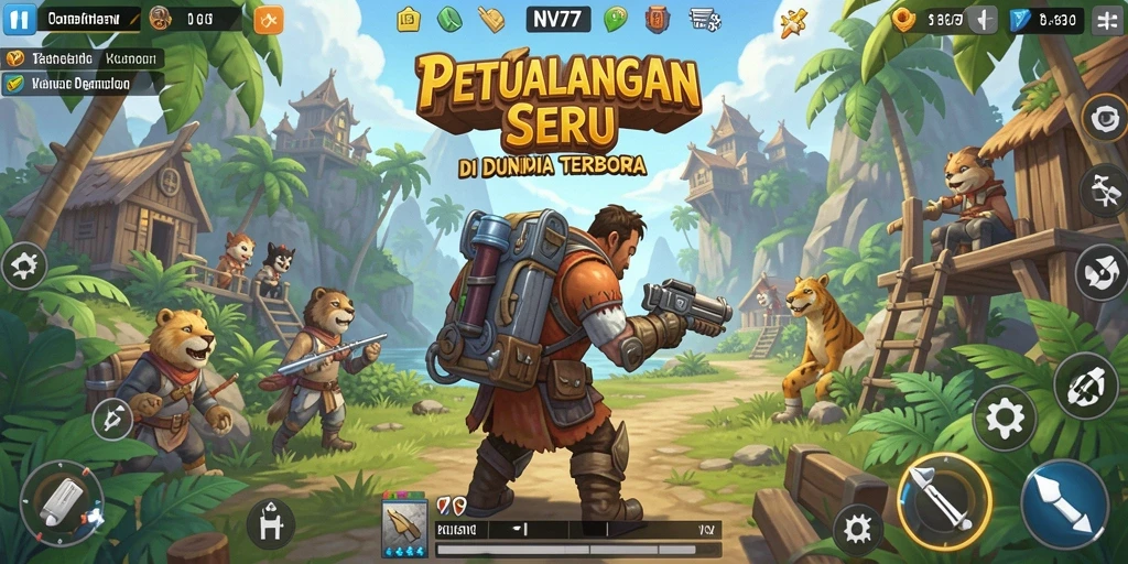 Tampilan gameplay NV77 yang menampilkan dunia terbuka yang luas dan interaktif.