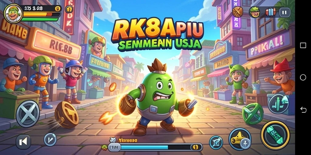 Tampilan gameplay RK88 yang seru dengan warna cerah dan karakter menarik.