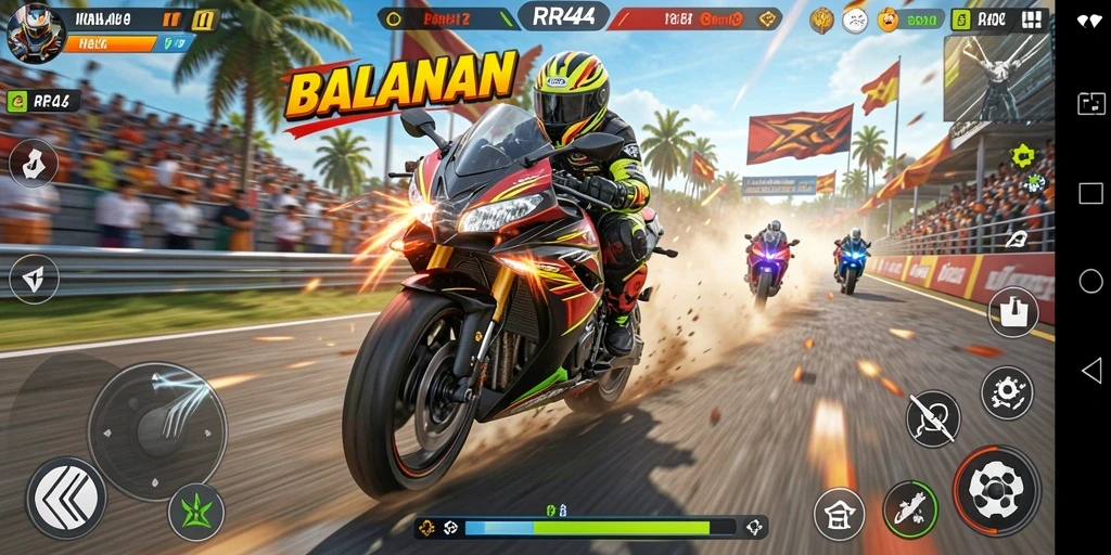 Gameplay seru balapan motor dengan grafik menakjubkan.
