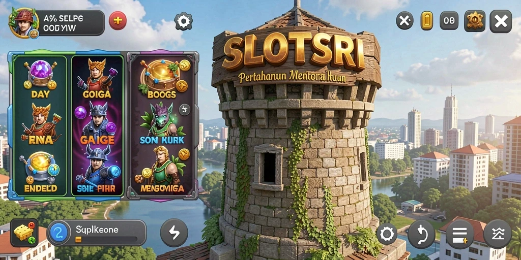 Gambar menunjukkan gameplay seru SLOTSRI dalam pertahanan menara.