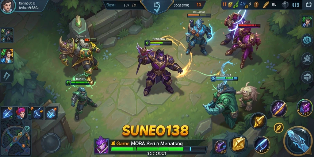 Tangkapan layar SUNEO138 menampilkan aksi gameplay MOBA yang mendebarkan.