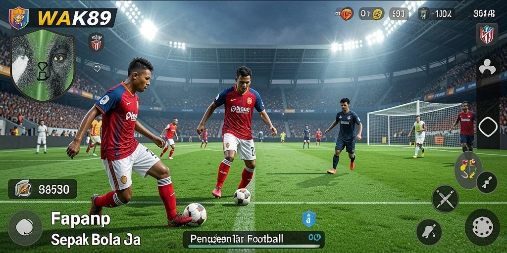 Tampilan gameplay WAK89 yang mendeskripsikan aksi sepak bola yang sengit.