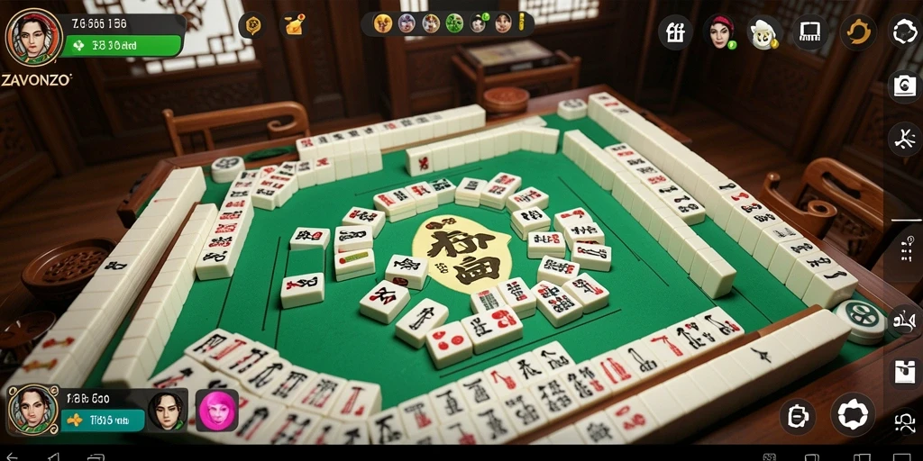 Screenshot ZAVONZO menampilkan gameplay Mahjong yang menarik dan penuh warna.